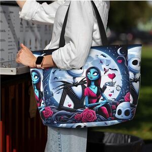 Nightmare Before Christmas Jack Sally Traveling Large Capacity Tote Bag